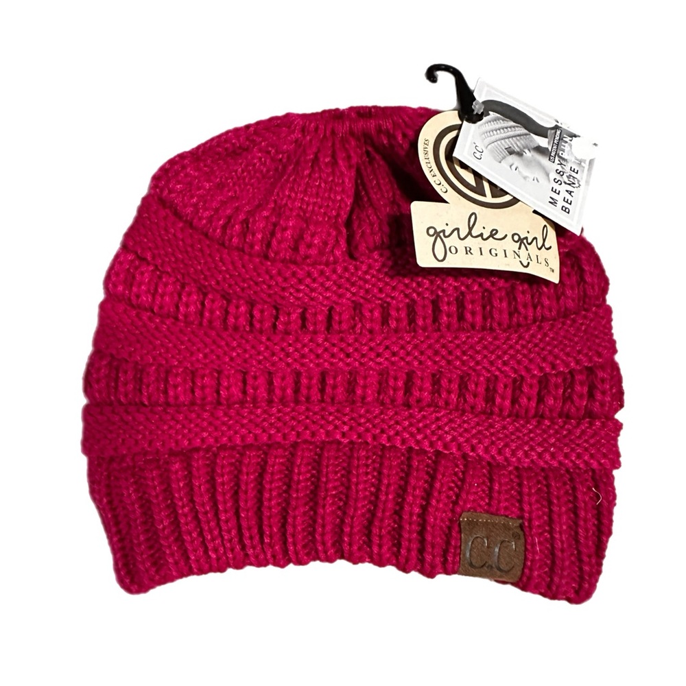 C.C. Exclusives Girlie Girl Originals Messy Bun Beanie for ladies in hot pink